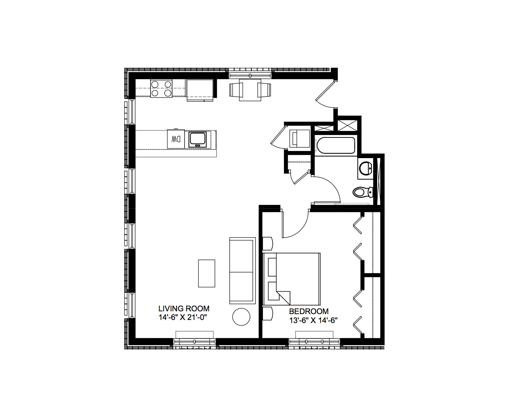 One bedroom floorplan 1