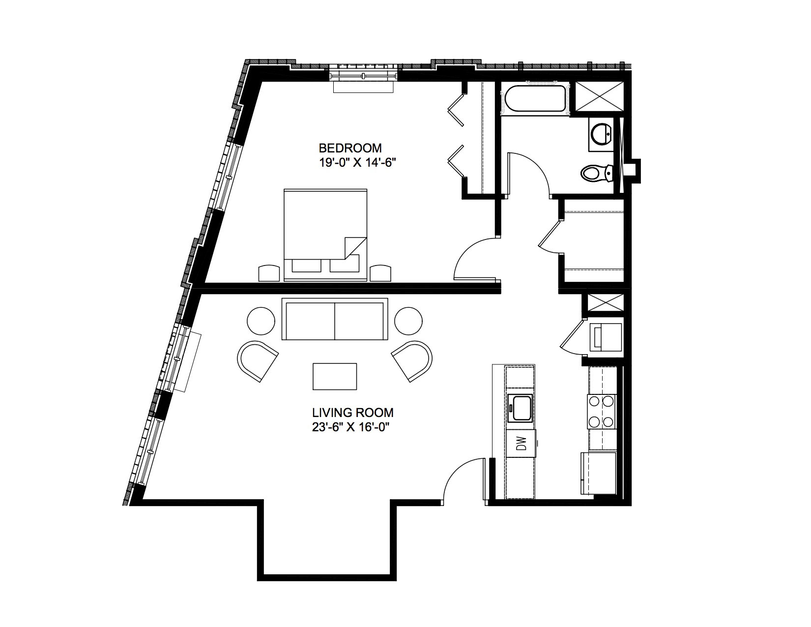 One bedroom floorplan 2